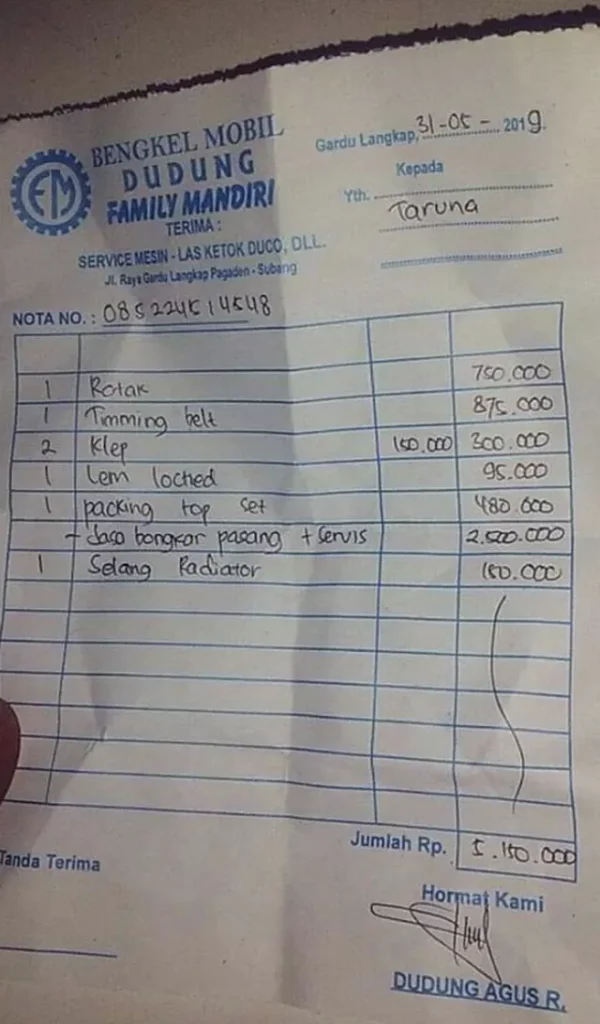 5 Contoh Nota Service Mobil Beserta Format yang Mudah! contoh nota service mobil