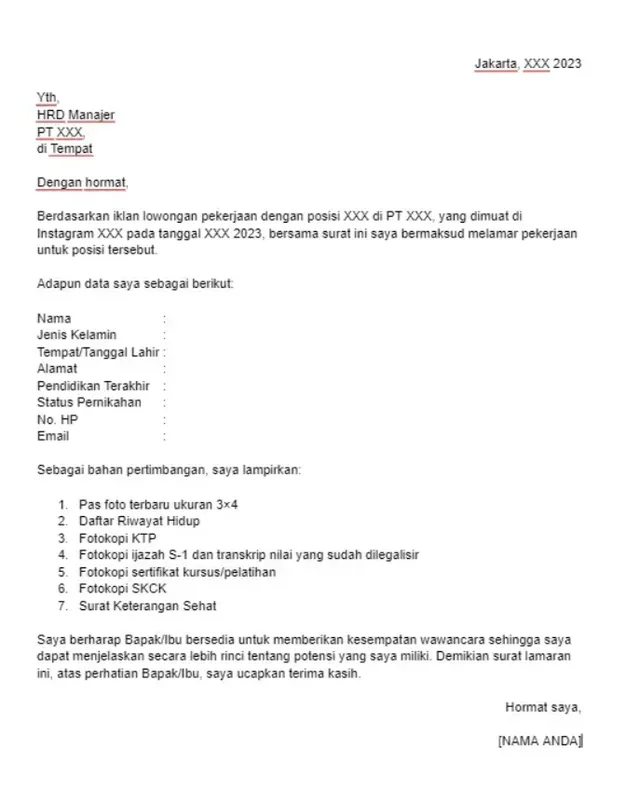 Contoh Surat Lamaran Kerja Berdasarkan Informasi di Media Sosial