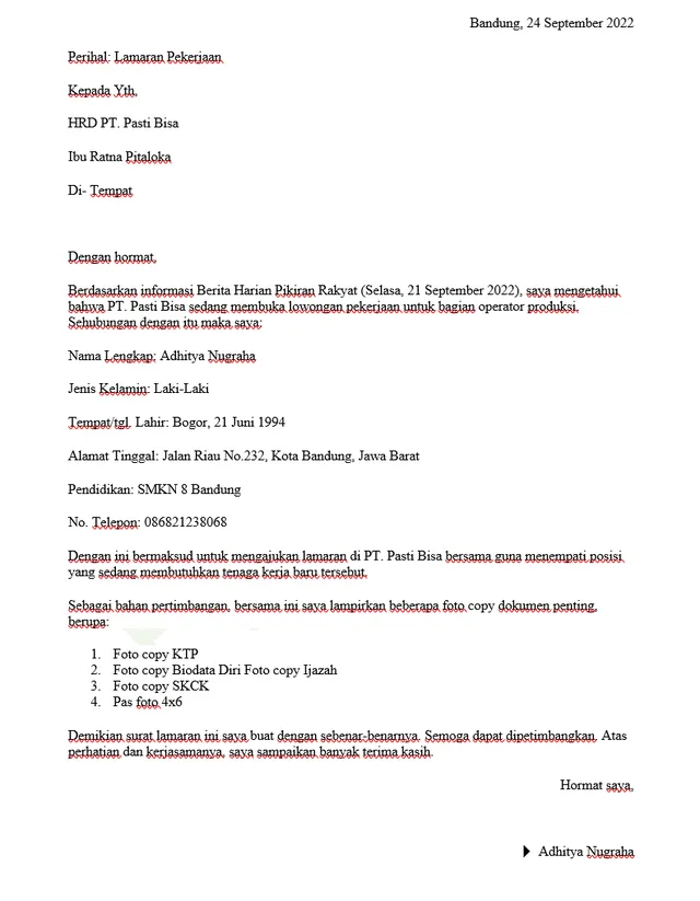 [DOWNLOAD] 4 Contoh Surat Lamaran Kerja di PT Sebagai Karyawan