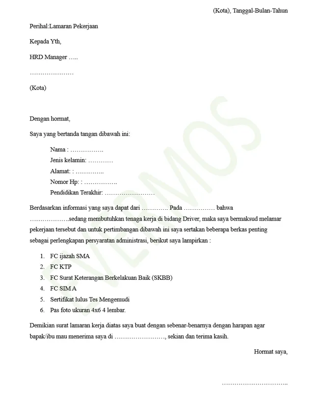 5 Contoh Surat Lamaran Kerja Driver Berbagai Posisi, Lamar Sekarang! contoh surat lamaran kerja driver