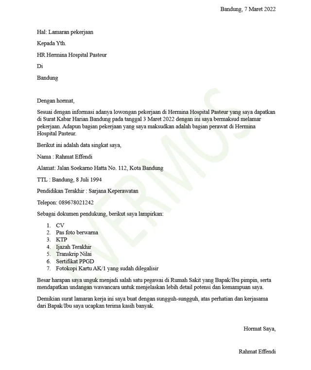 [FREE DOWNLOAD] 7 Contoh Surat Lamaran Kerja Perawat yang Benar