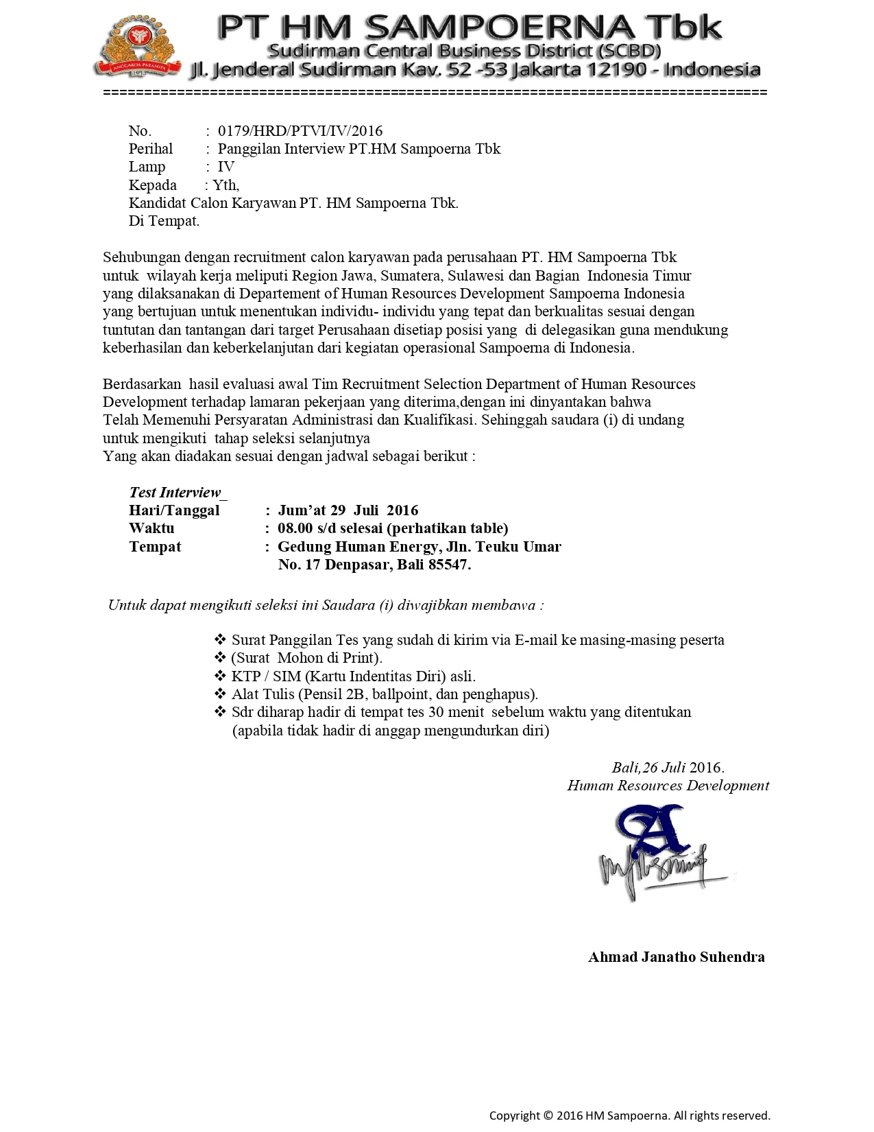 Contoh Surat Panggilan Kerja