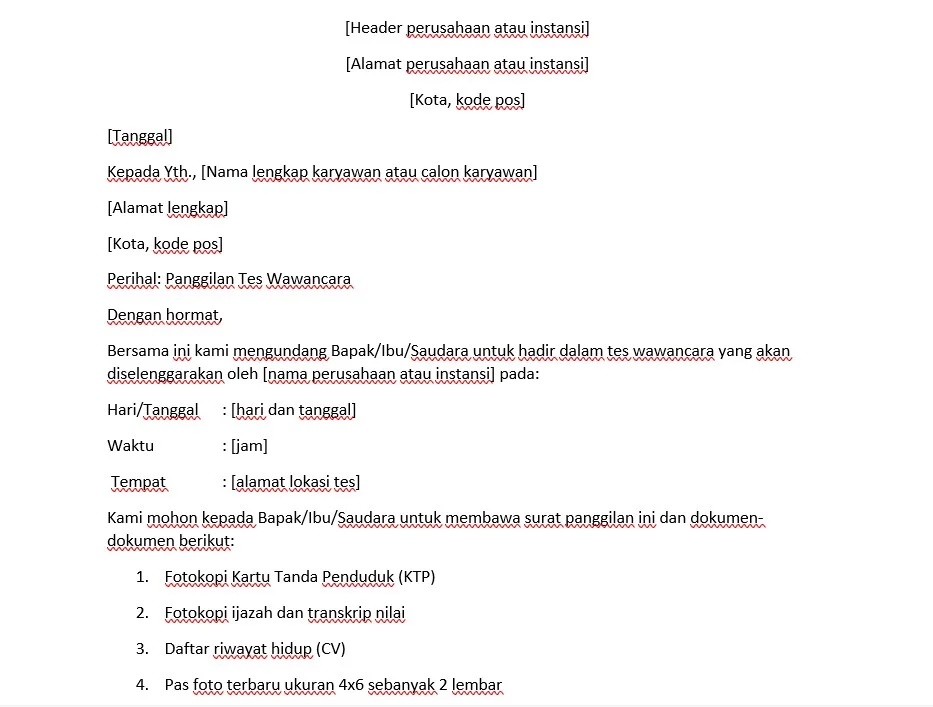 Contoh Surat Panggilan Kerja