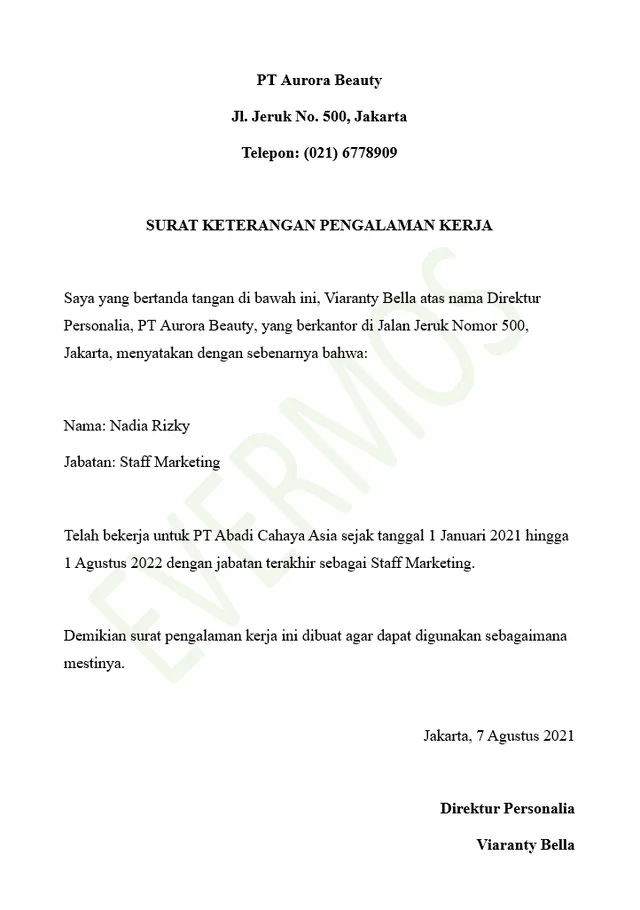Contoh Surat Pengalaman Kerja