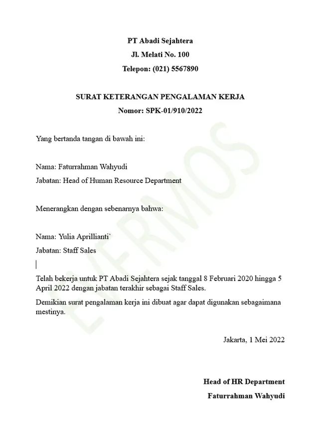 4 Contoh Surat Pengalaman Kerja & Ulasannya, Siap Download!