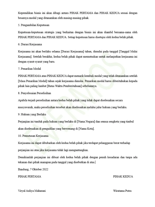 contoh surat perjanjian kerjasama