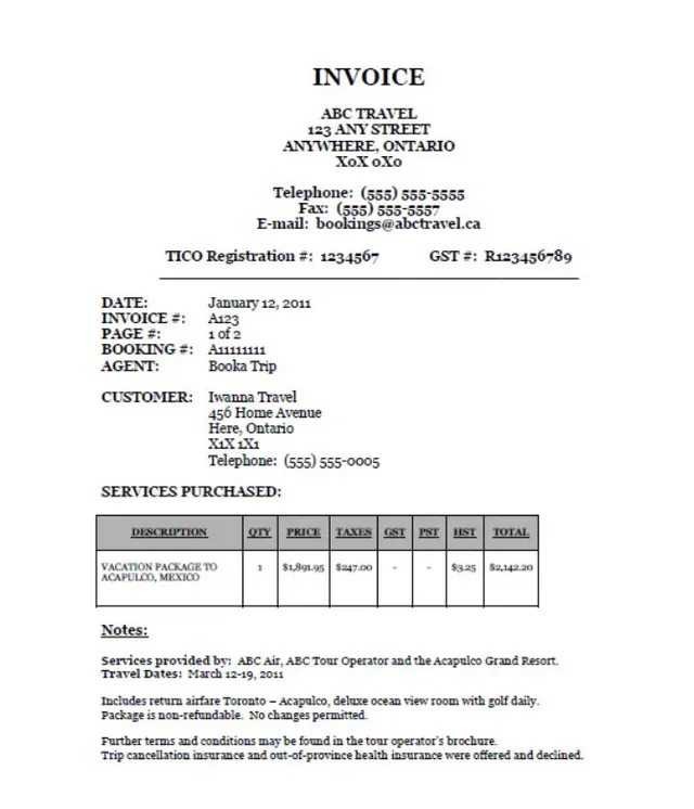 Contoh Invoice Tour and Travel