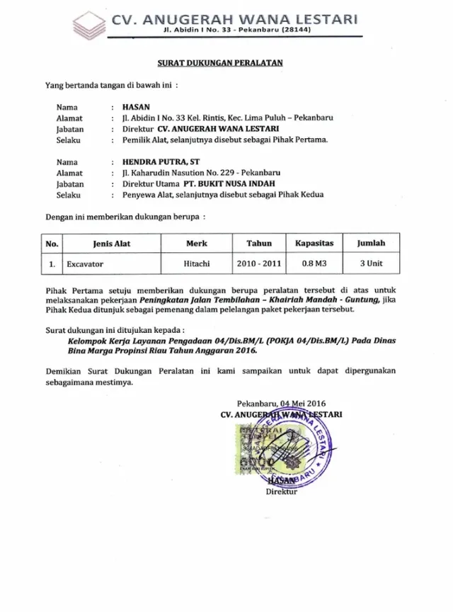 contoh invoice alat berat