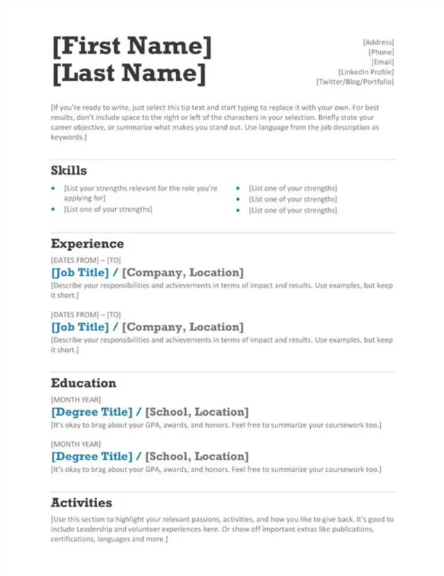 cv template inggris