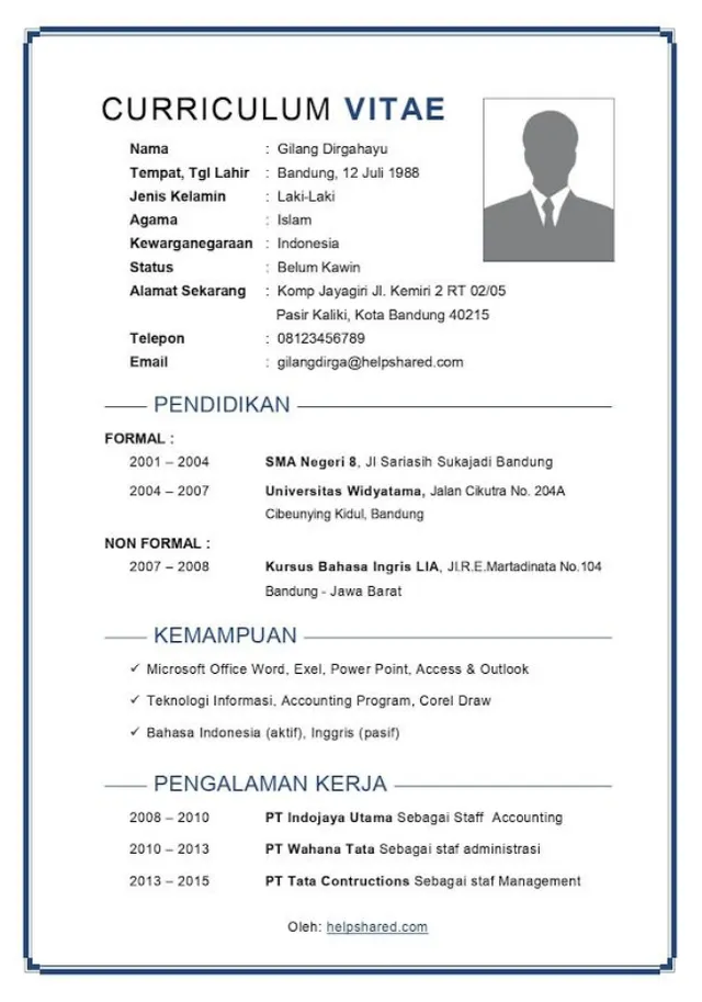 Contoh CV Lamaran Kerja Word