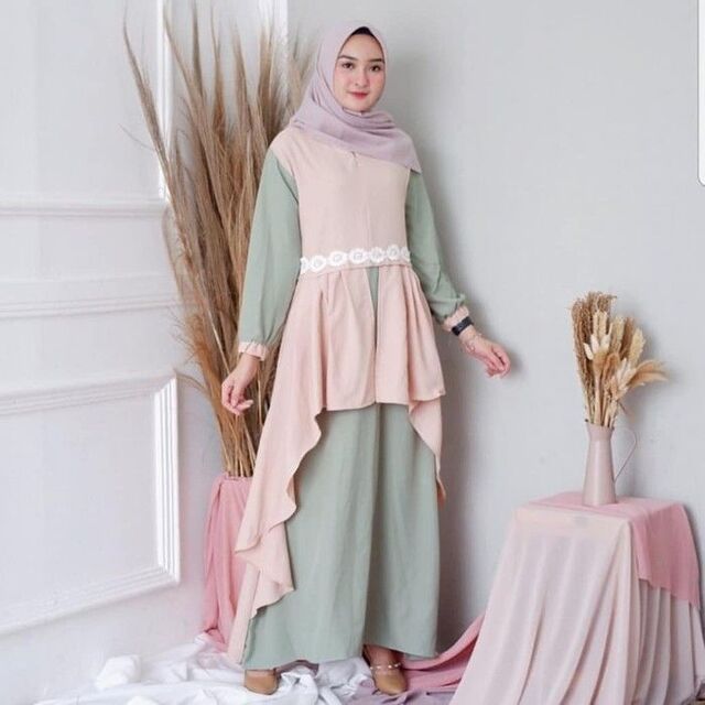Model baju gamis dua warna terbaru 