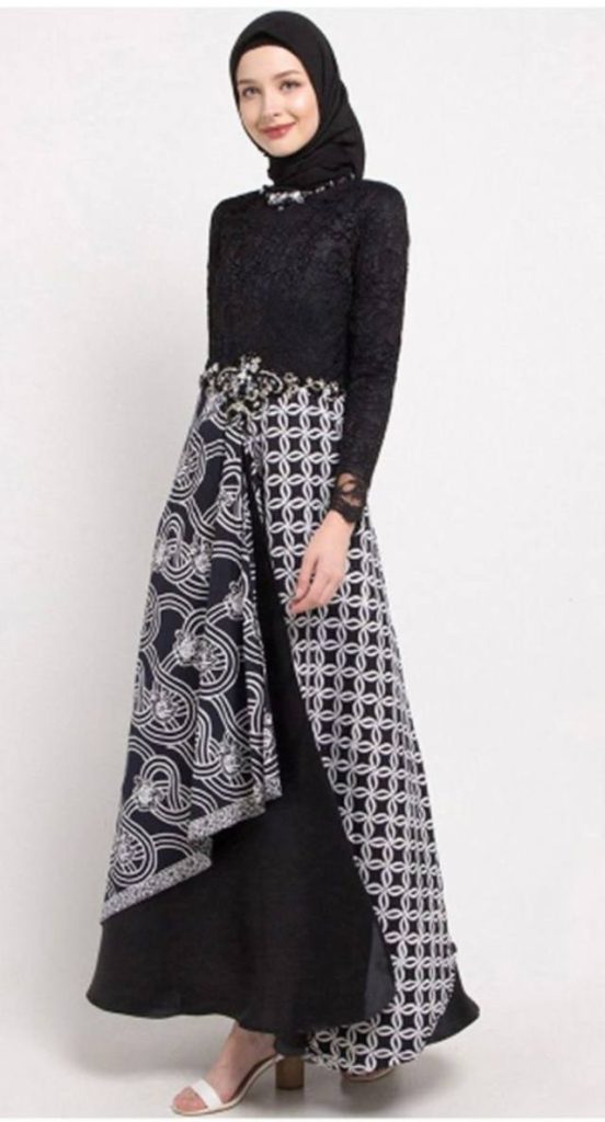 16 Contoh Model Baju Gamis Batik Kombinasi Polos, Stunning! gamis kombinasi batik