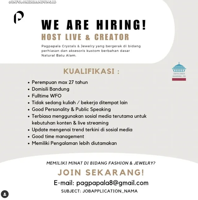 contoh iklan lamaran kerja dan surat lamaran posisi host live & creator