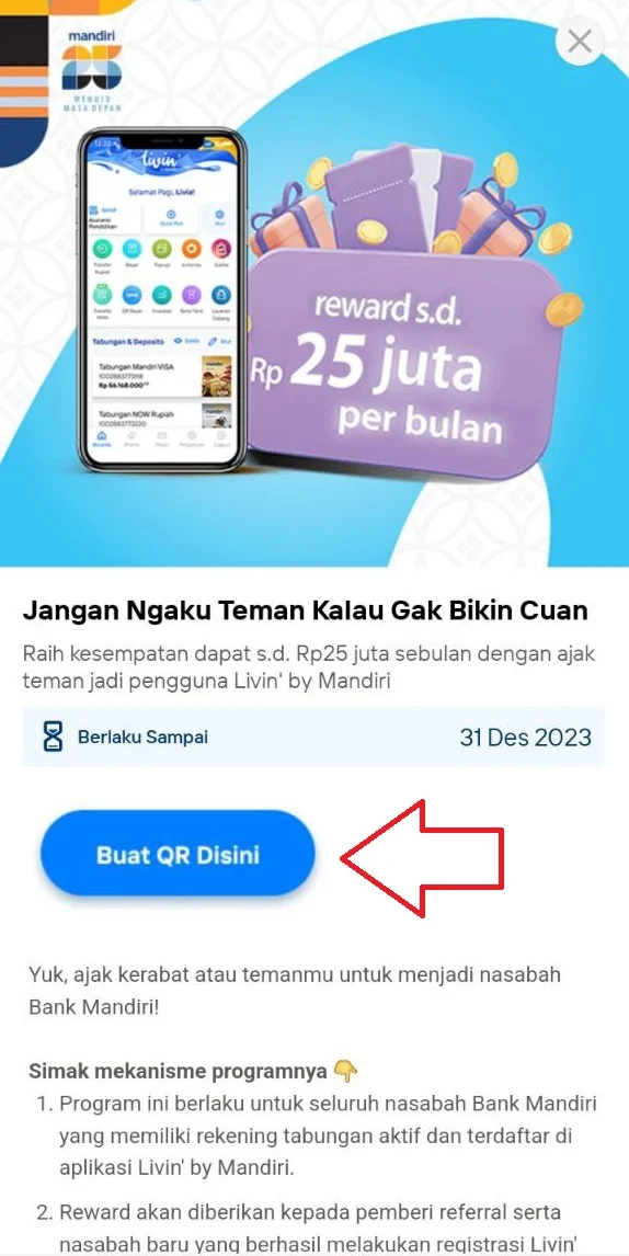 Kode Referral Mandiri, Ajak Kawan Dapat Cuan Hingga 25 Juta! kode referral mandiri