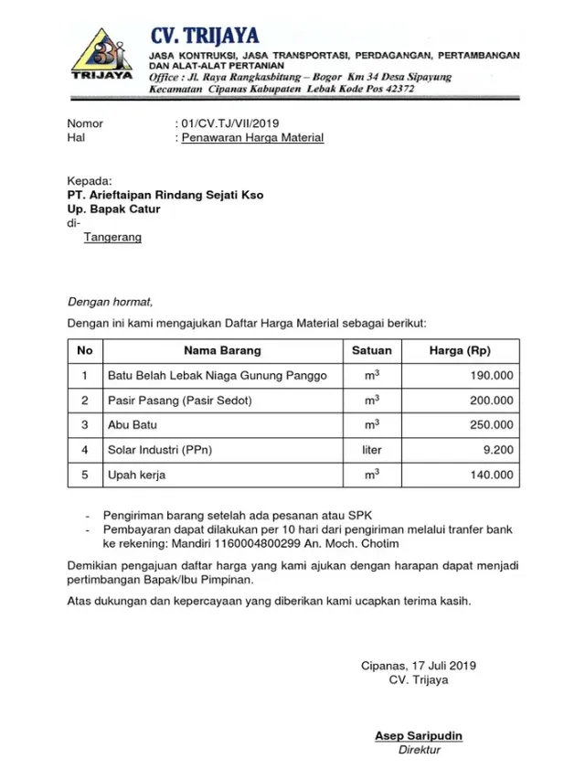 contoh surat penawaran harga