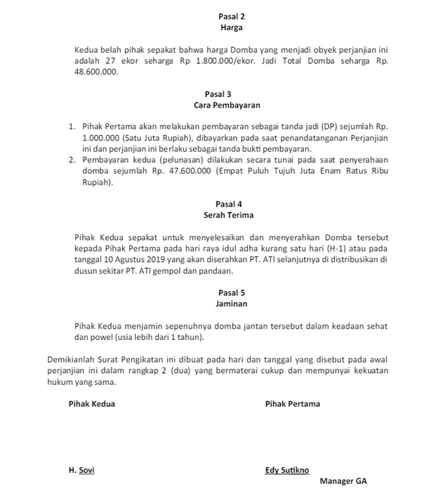 Cara Buat & Contoh Surat Perjanjian Jual Beli Hewan Qurban yang Benar surat perjanjian jual beli hewan qurban