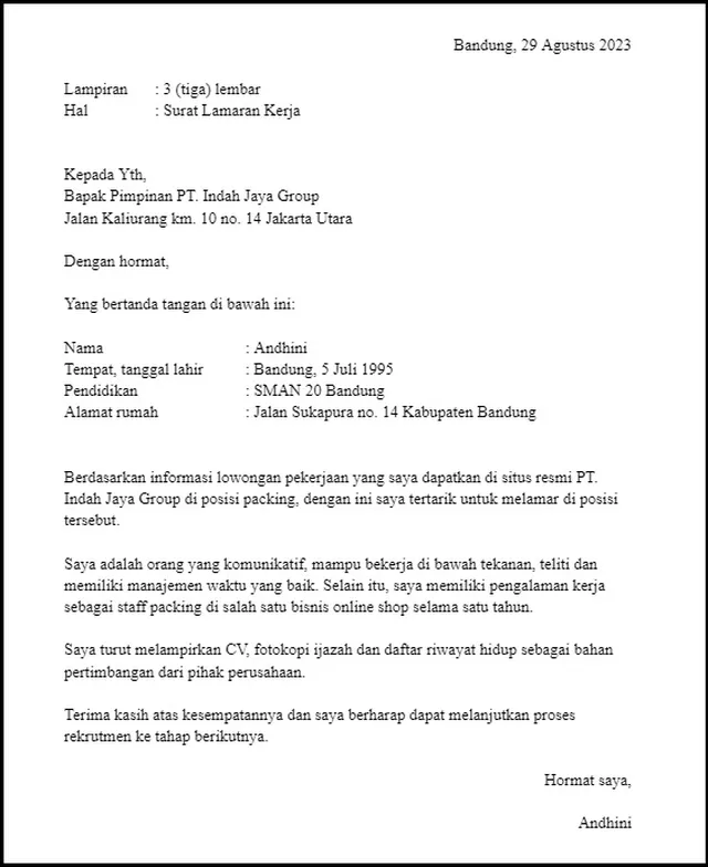 5 Contoh Surat Lamaran Kerja Bagian Packing dan Tips Agar Diterima [DOC]