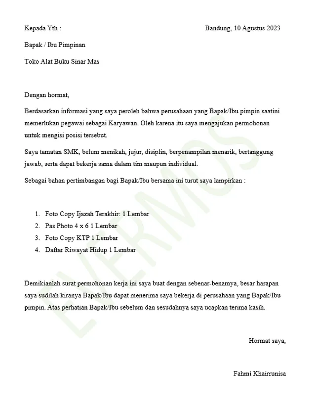 10 Contoh Surat Lamaran Kerja di Toko Berbagai Toko