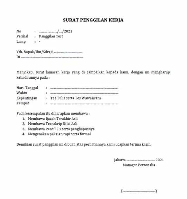 contoh surat interview kerja