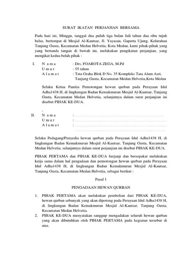 Cara Buat & Contoh Surat Perjanjian Jual Beli Hewan Qurban yang Benar surat perjanjian jual beli hewan qurban
