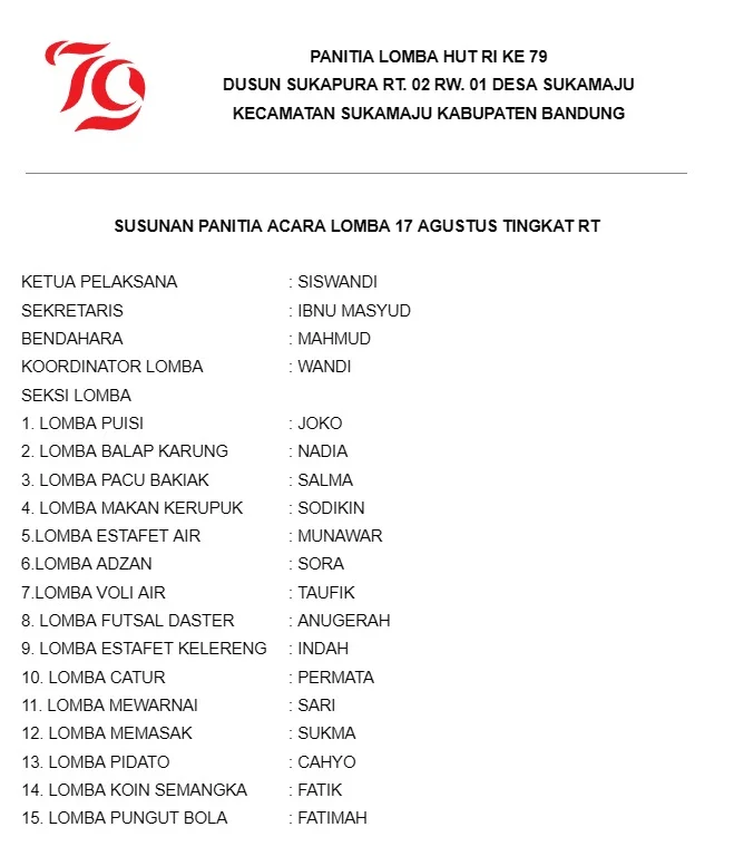 4 Contoh Susunan Acara Lomba 17 Agustus Tingkat RT Lengkap, Download Gratis! contoh susunan acara lomba 17 agustus tingkat rt