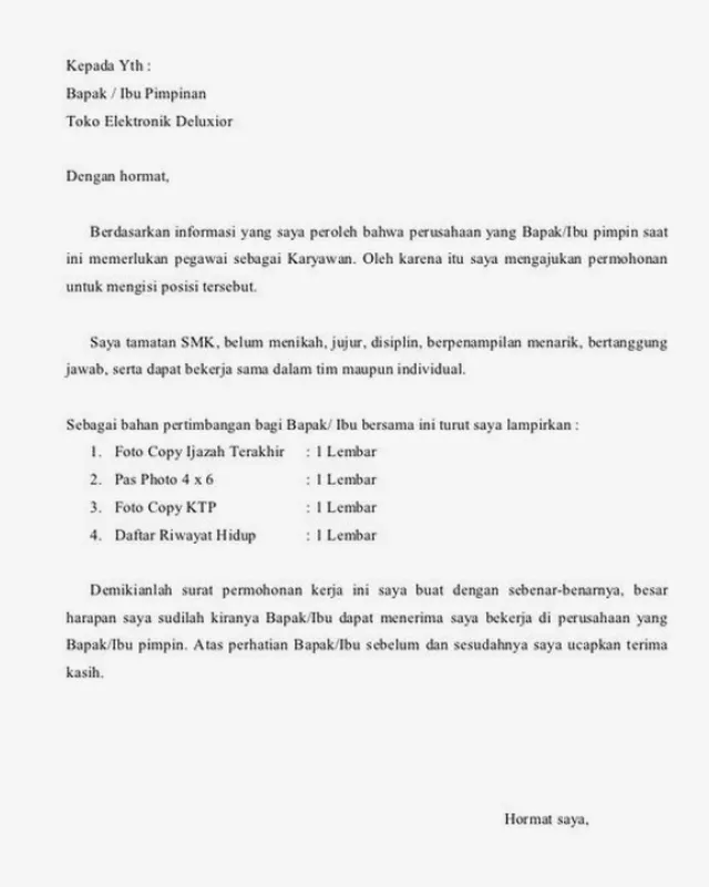 10 Contoh Surat Lamaran Kerja di Toko Berbagai Toko contoh surat lamaran kerja di toko elektronik