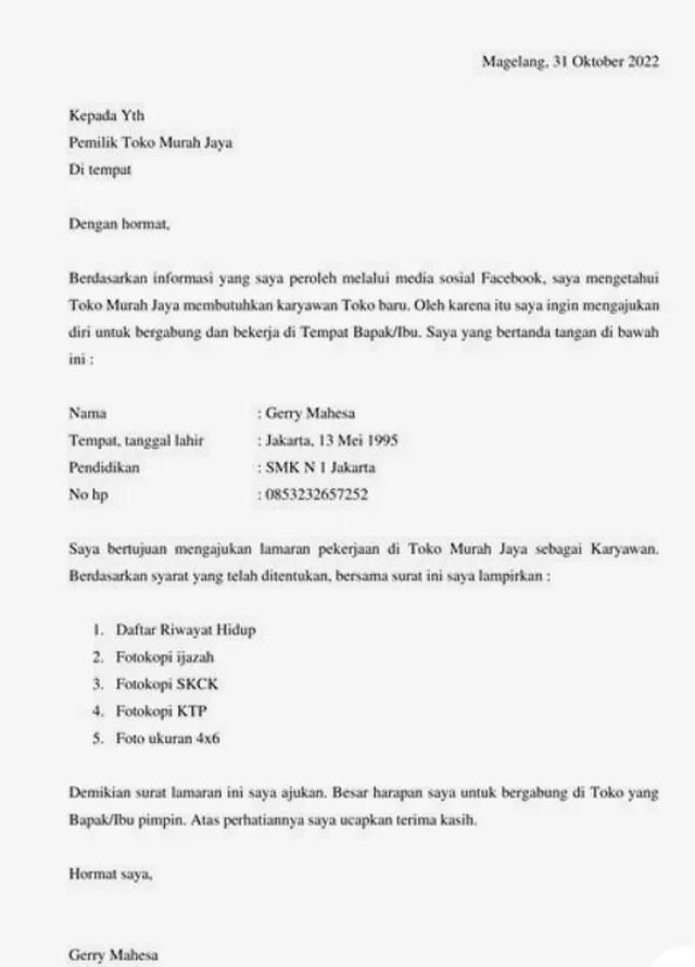 10 Contoh Surat Lamaran Kerja di Toko Berbagai Toko contoh surat lamaran kerja di toko sembako