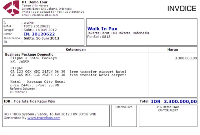 Contoh Invoice Tour and Travel